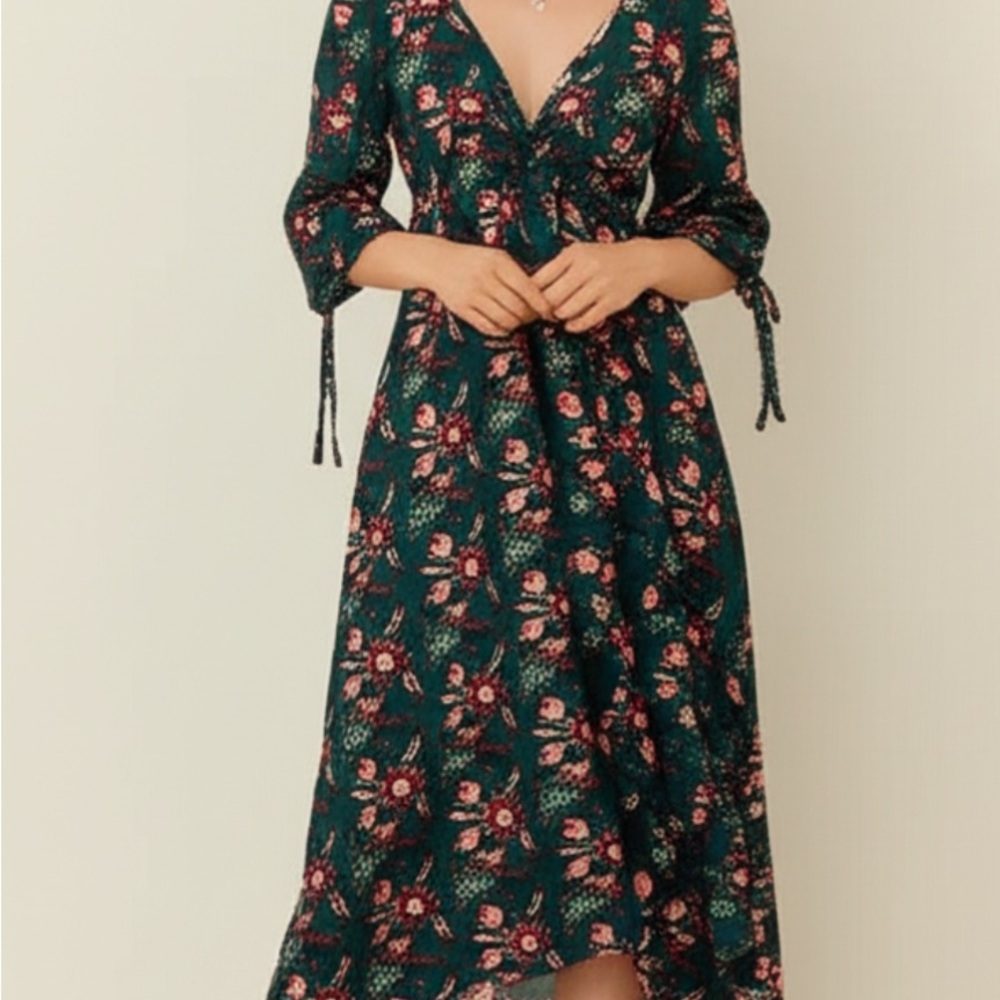 NWT La Charme U Floral Green Maxi Dress Size Small CottageCore  Prairie